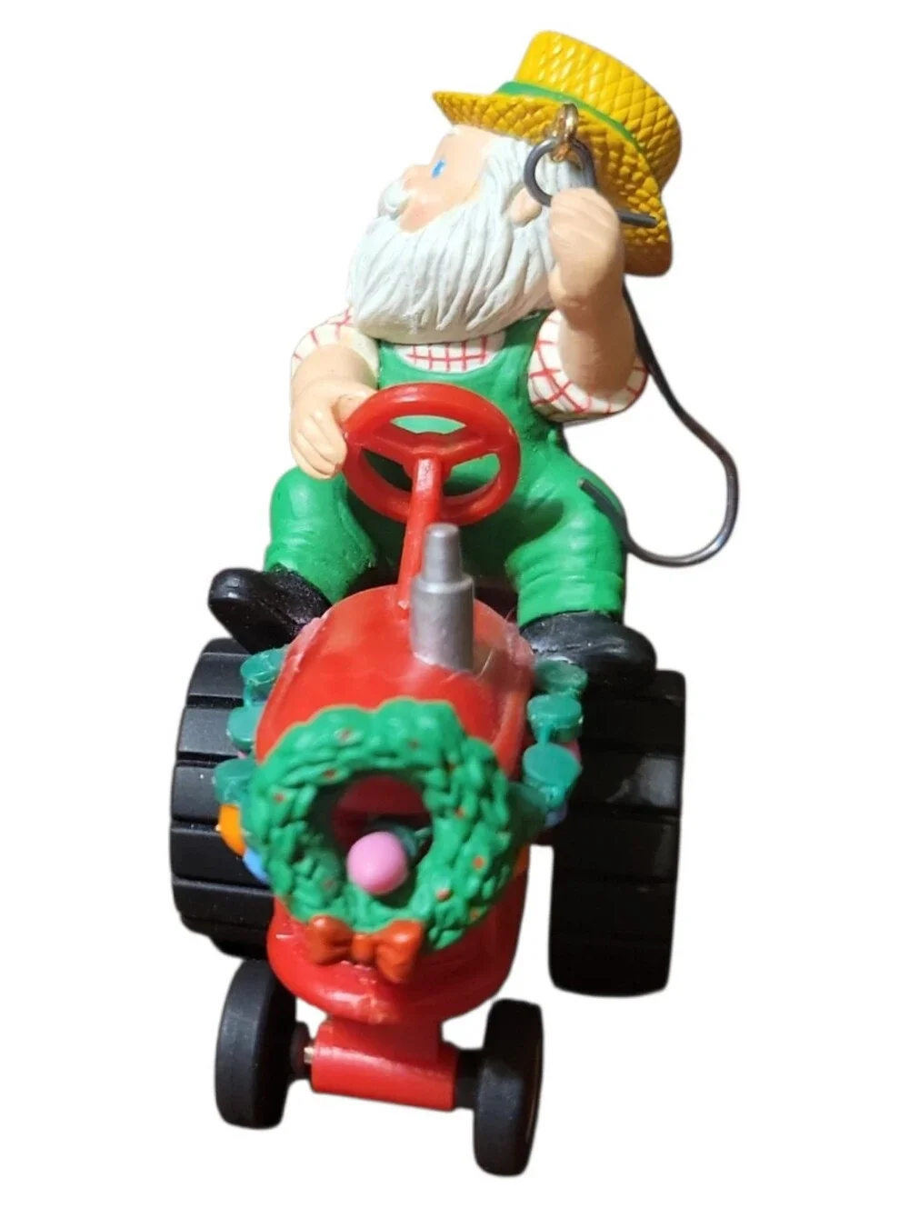 Vtg 89 Traveling Santa Farmer Red Christmas Tractor Ornament 1st Series Enesco
